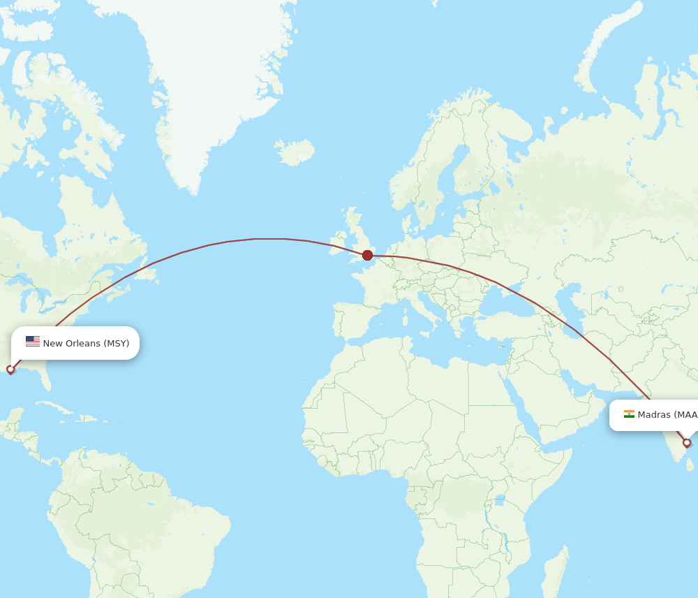 MSY-MAA flight routes
