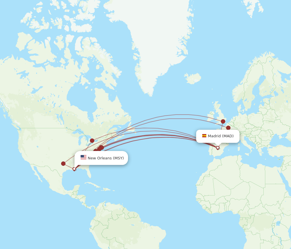 MSY-MAD flight routes