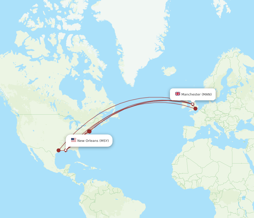 MSY-MAN flight routes