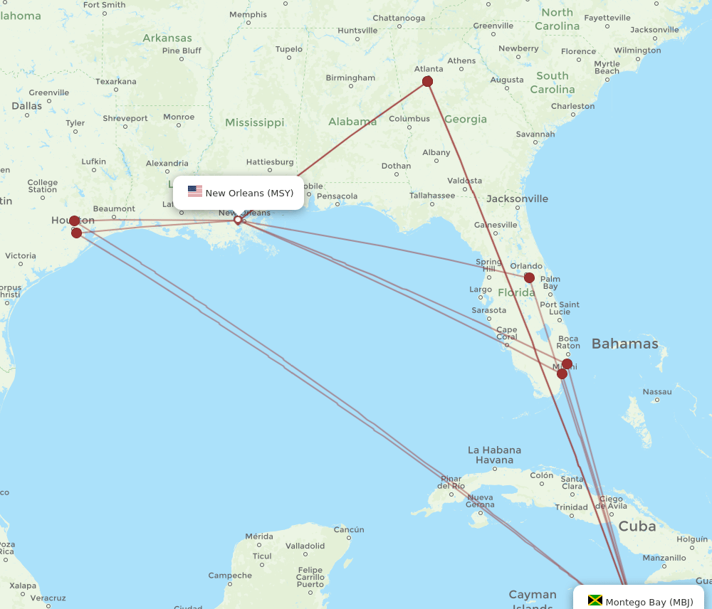 MSY-MBJ flight routes