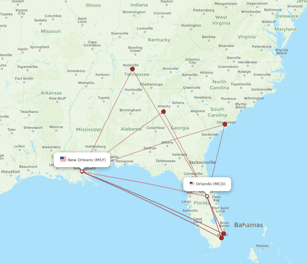 MSY-MCO flight routes
