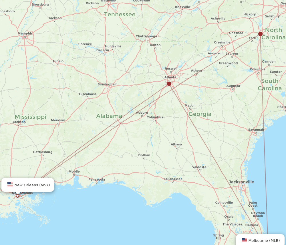 MSY-MLB flight routes