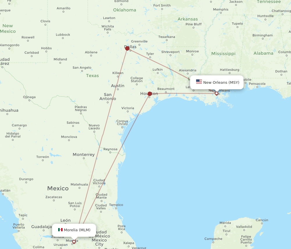 MSY-MLM flight routes