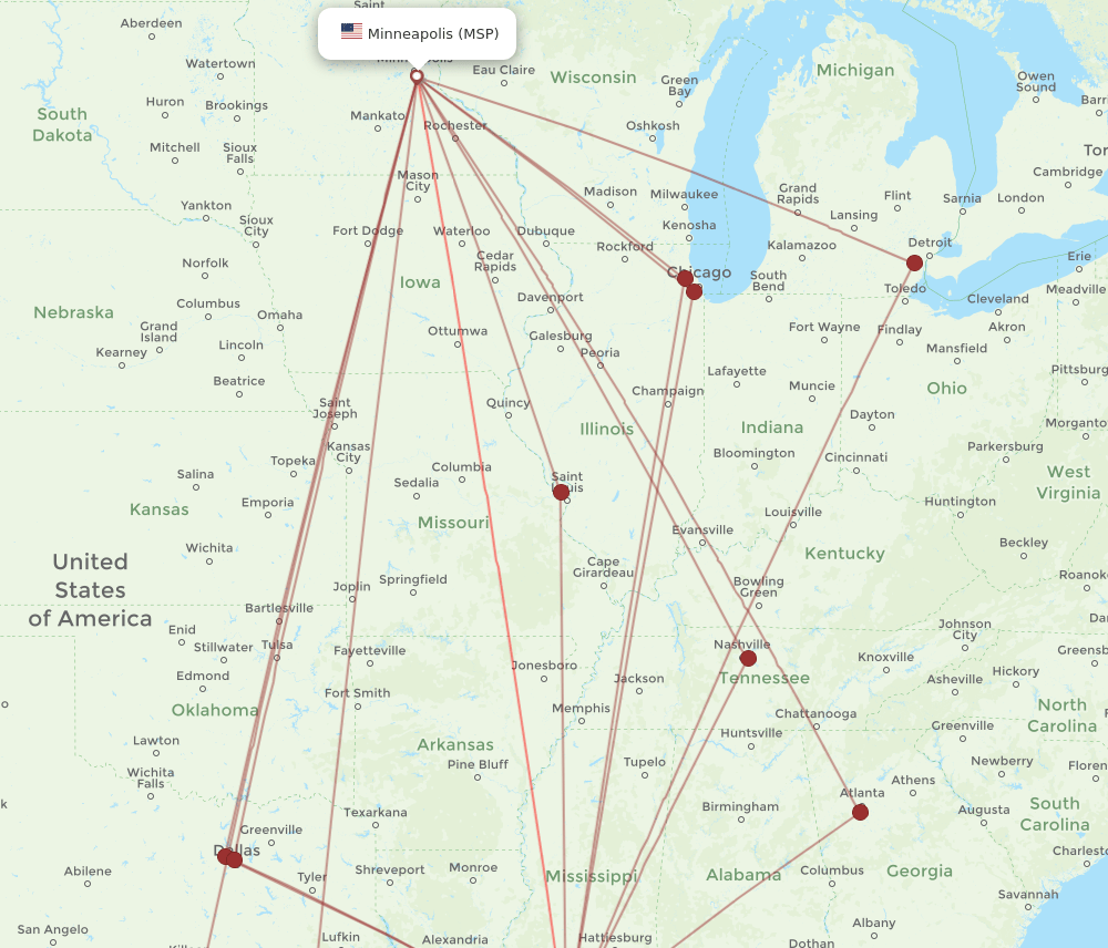 MSY-MSP flight routes