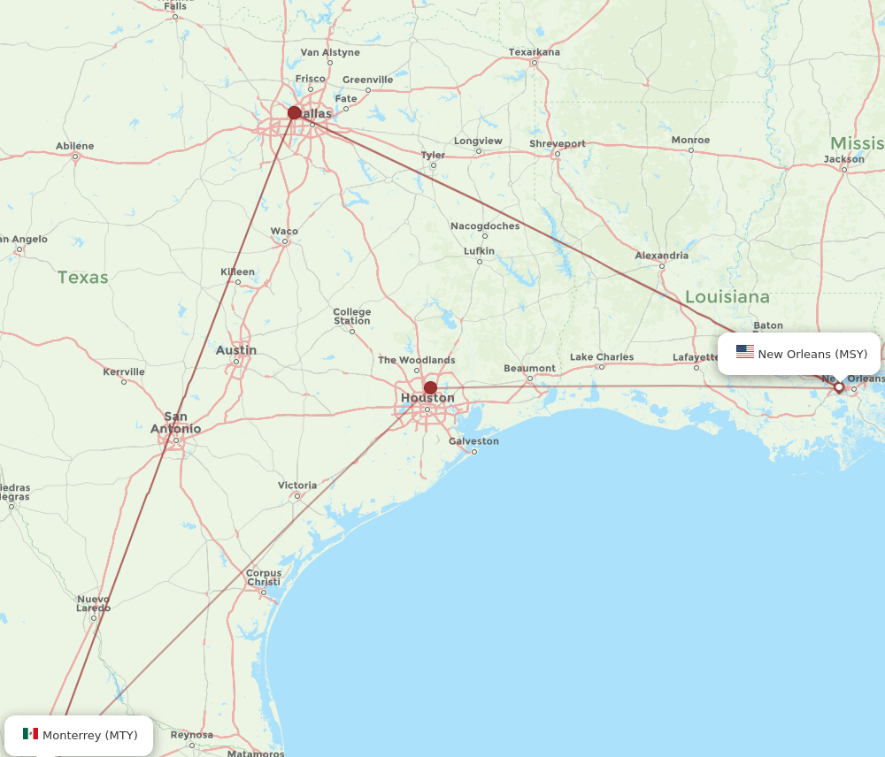 MSY-MTY flight routes