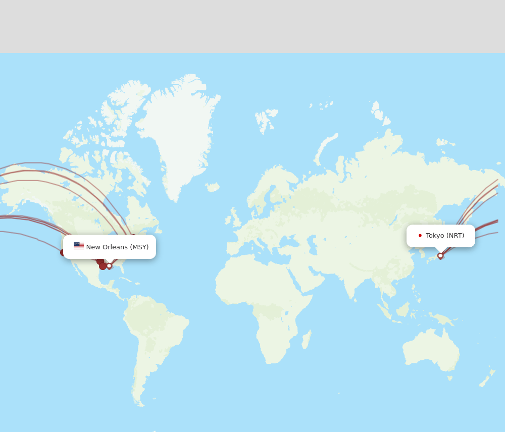 MSY to NRT flights and routes map