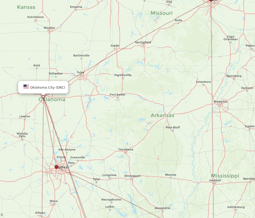 MSY-OKC flight routes