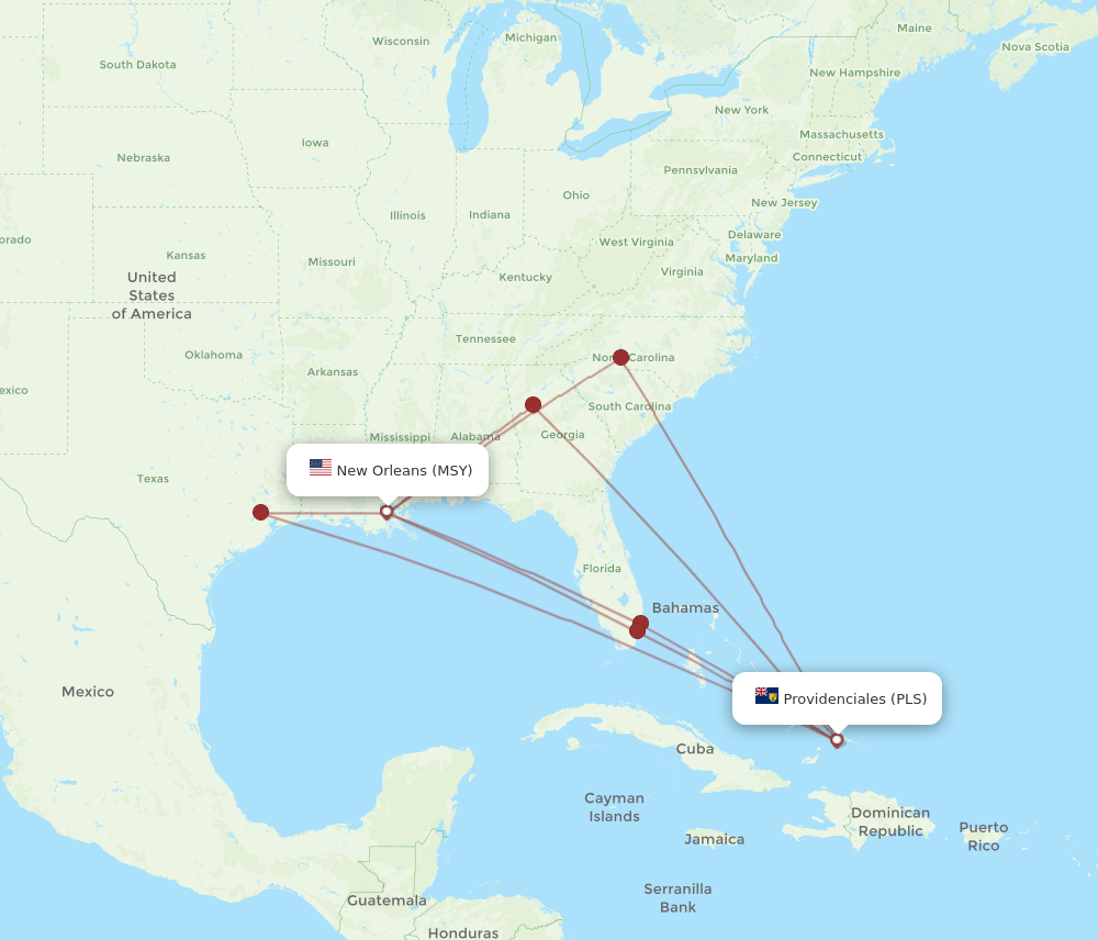 MSY-PLS flight routes