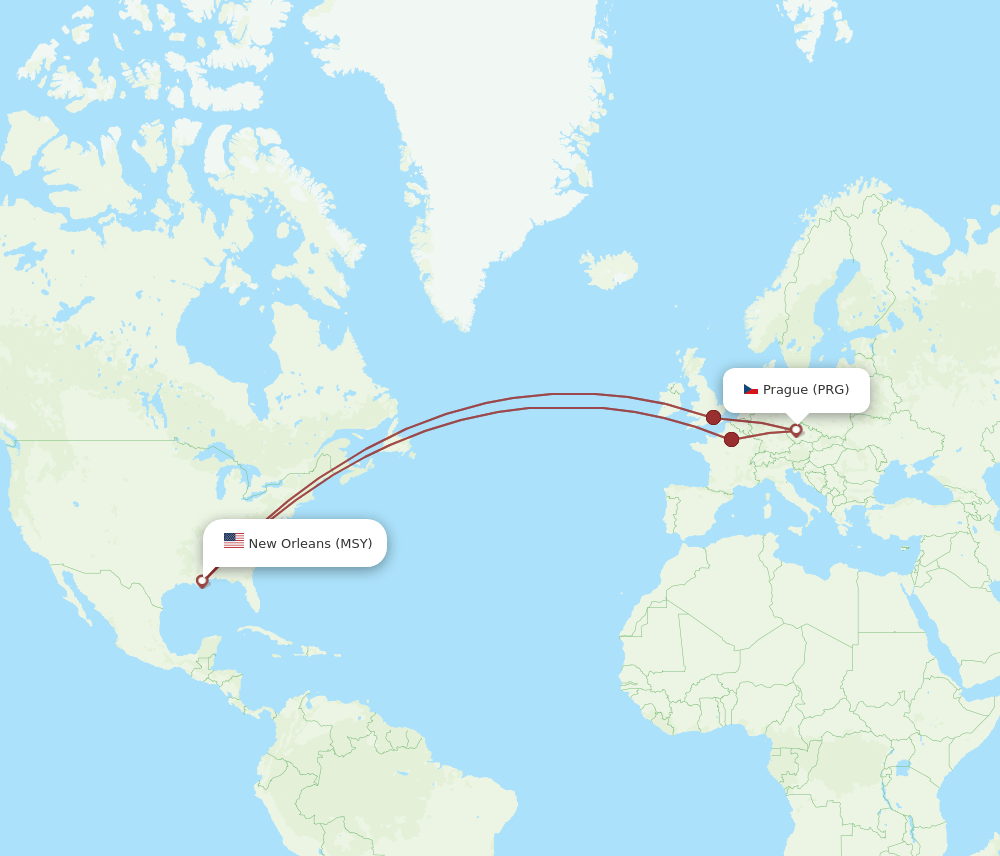 MSY-PRG flight routes