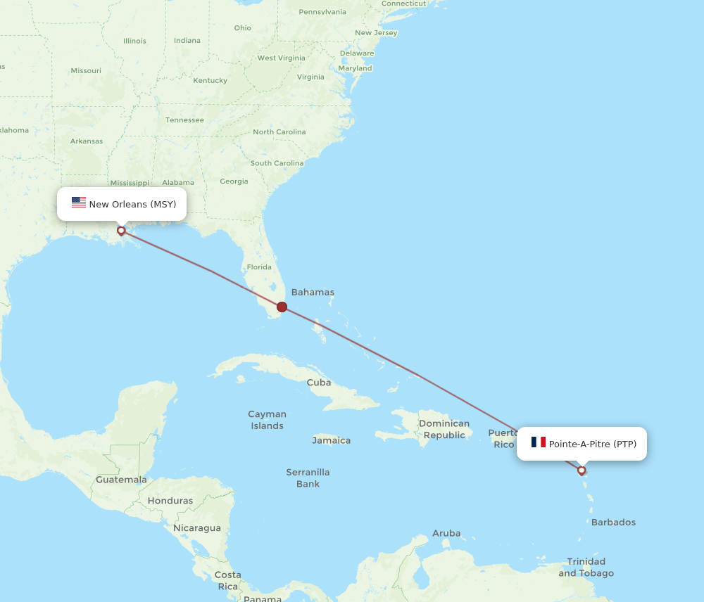MSY-PTP flight routes