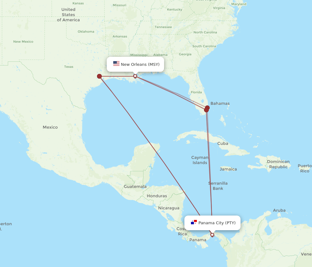 MSY-PTY flight routes