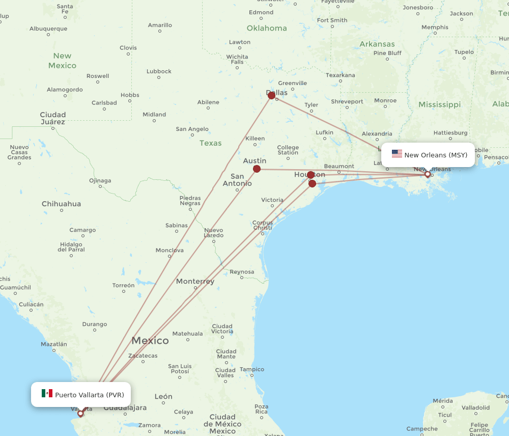 MSY-PVR flight routes