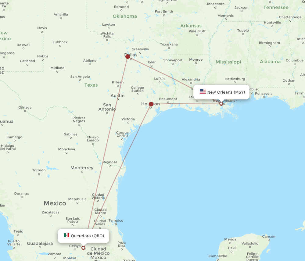 MSY-QRO flight routes