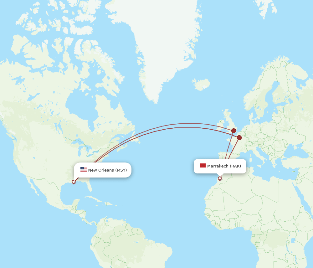 MSY-RAK flight routes
