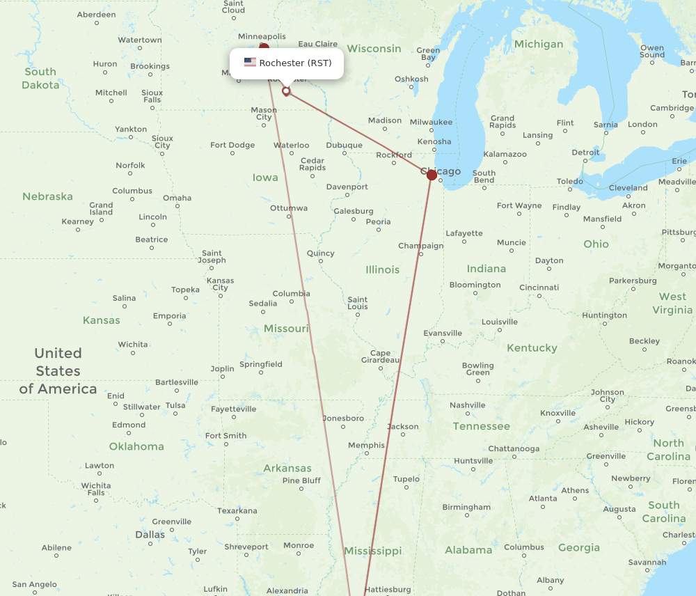 MSY-RST flight routes