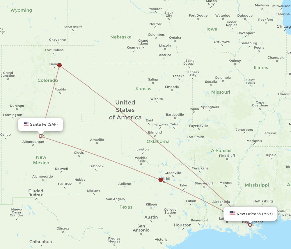 MSY-SAF flight routes