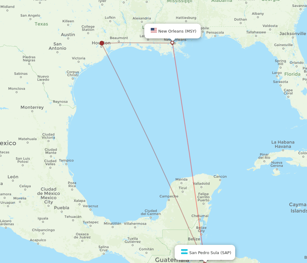 MSY-SAP flight routes