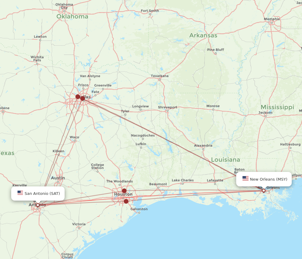 MSY-SAT flight routes