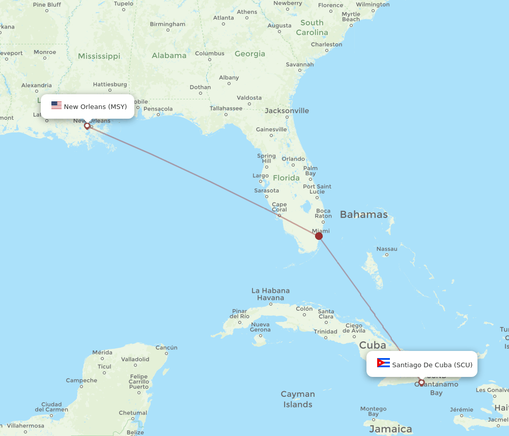 New Orleans - Santiago route map and flight paths