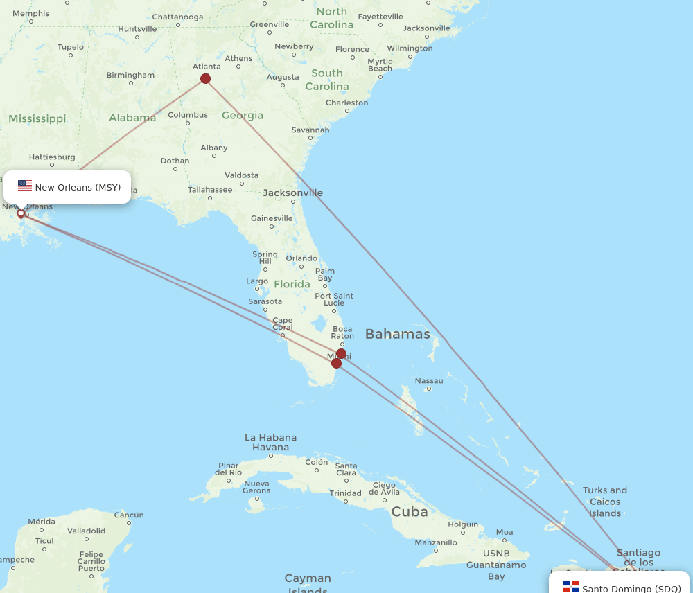 MSY to SDQ flights and routes map