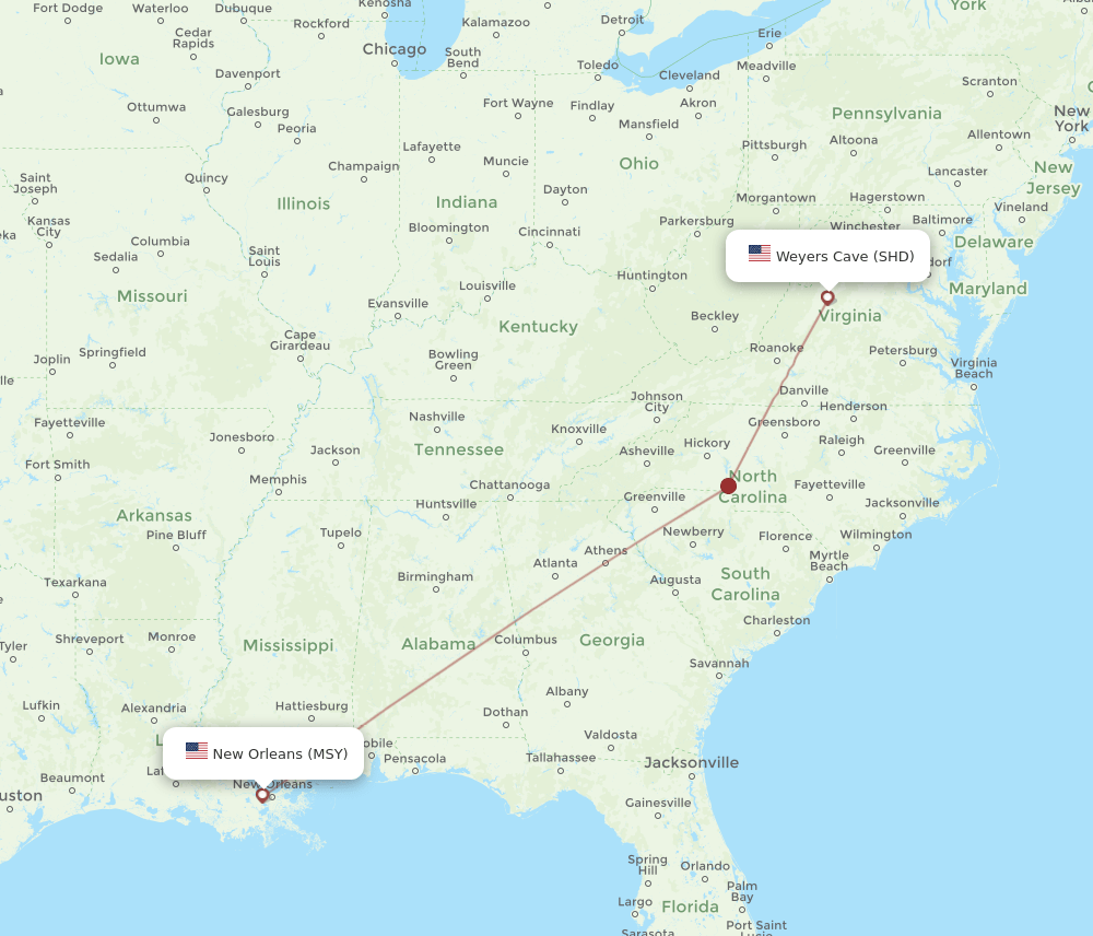 MSY-SHD flight routes