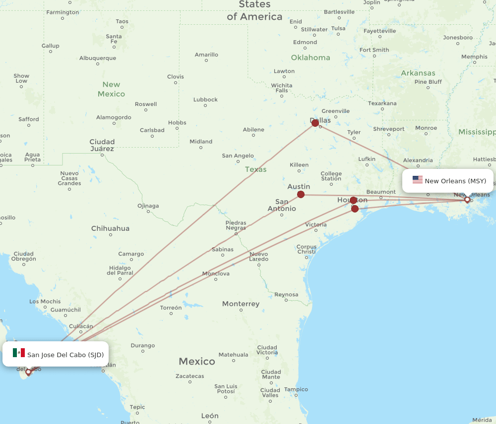 MSY-SJD flight routes