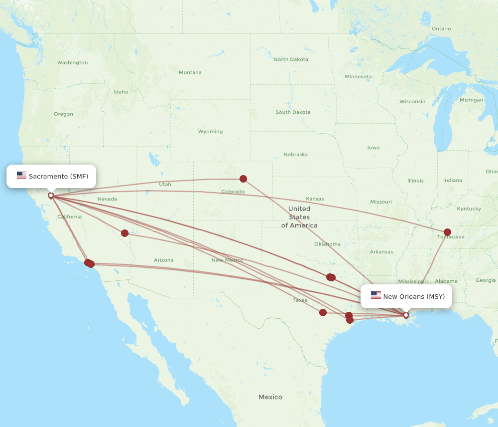MSY-SMF flight routes