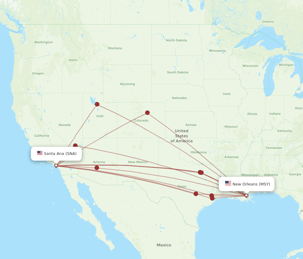 MSY-SNA flight routes