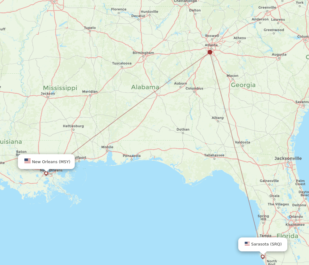 MSY-SRQ flight routes