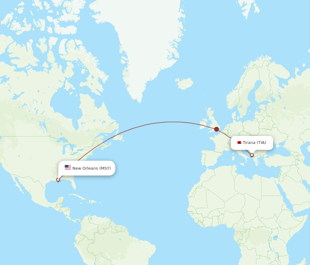TIA to MSY flights and routes map