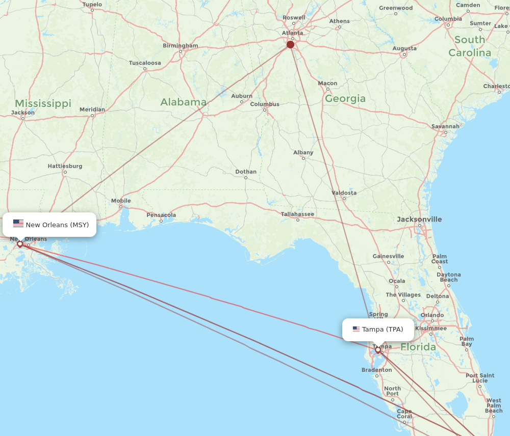 MSY-TPA flight routes
