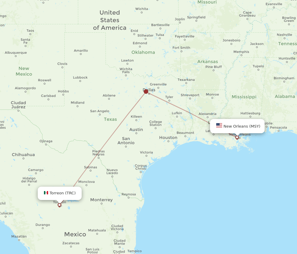 MSY-TRC flight routes