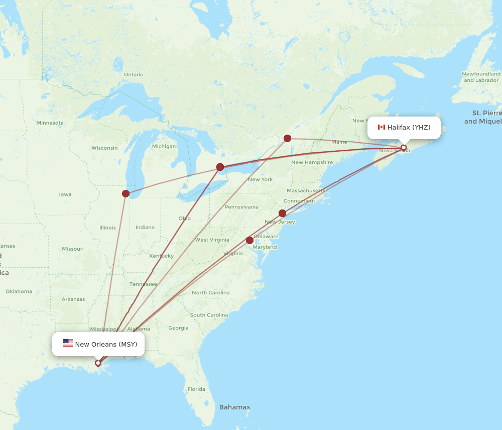 MSY-YHZ flight routes