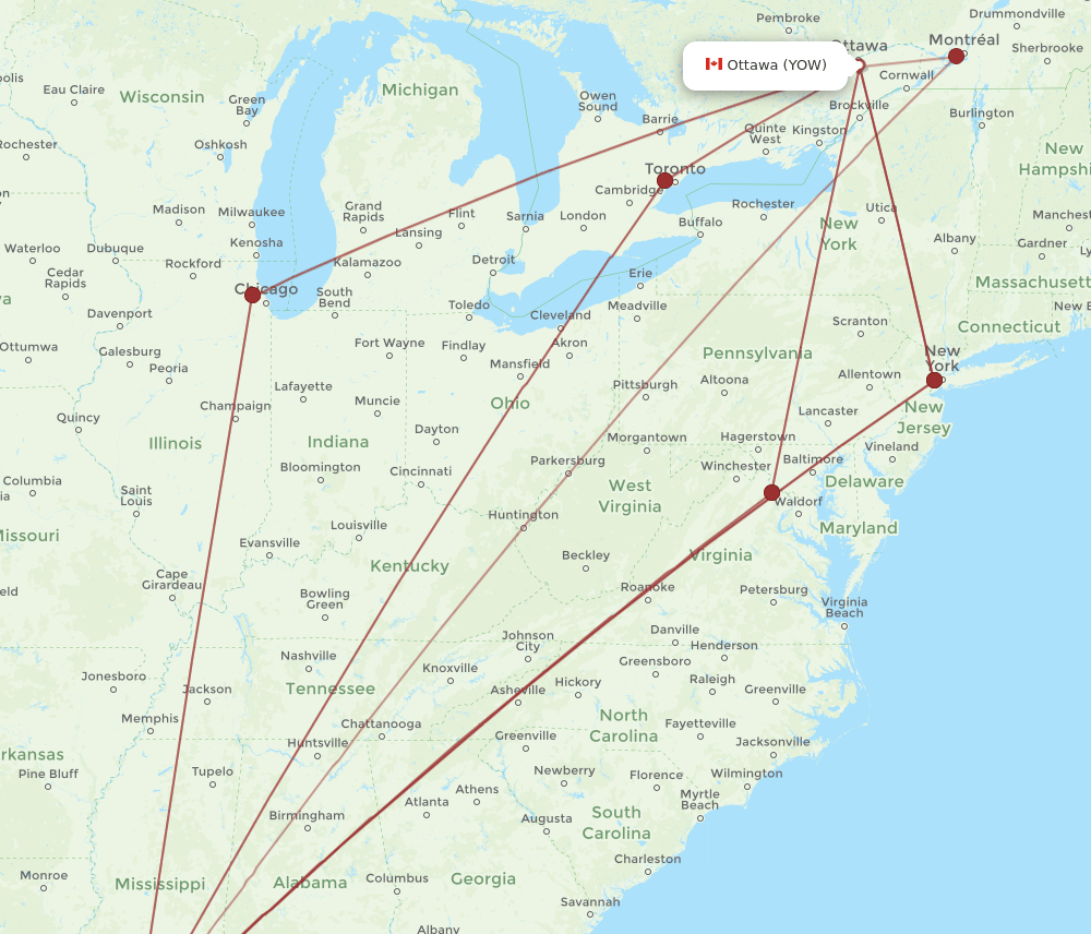 MSY-YOW flight routes