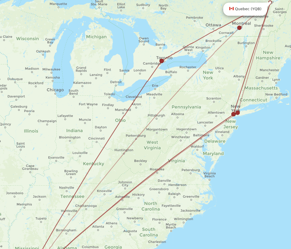 MSY-YQB flight routes