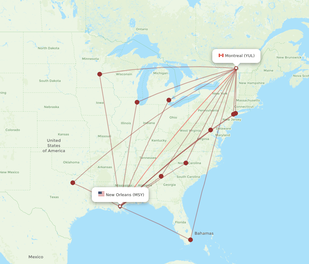 MSY-YUL flight routes
