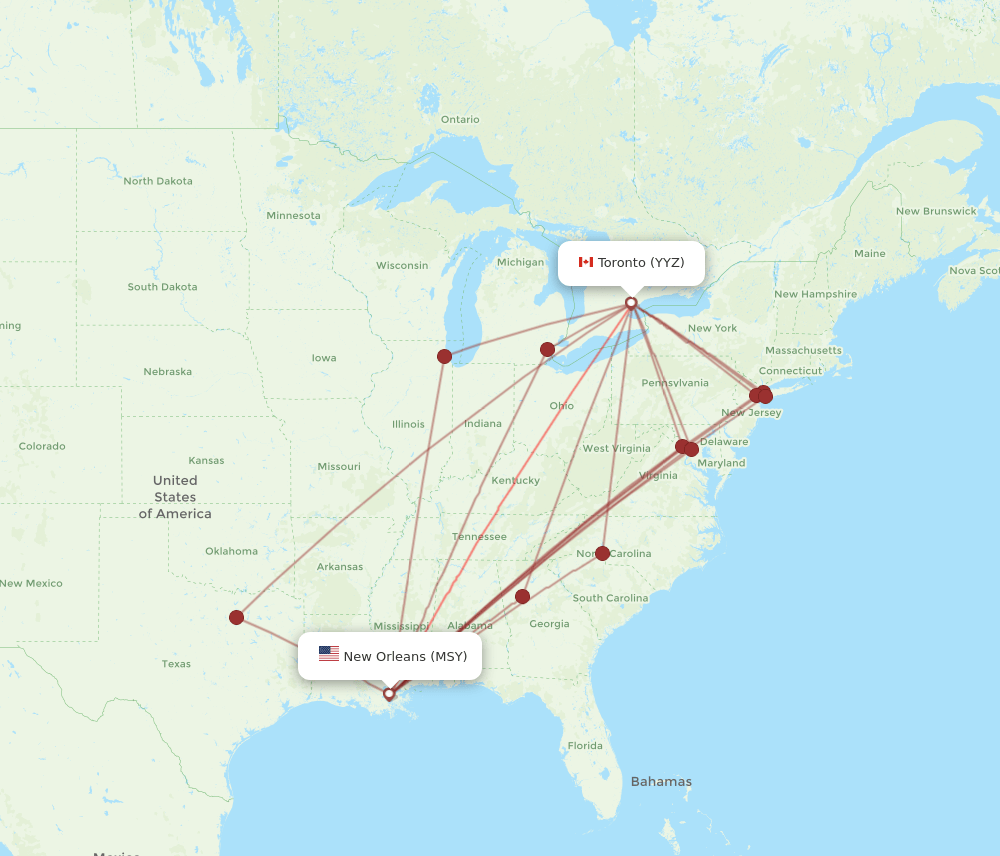 MSY-YYZ flight routes
