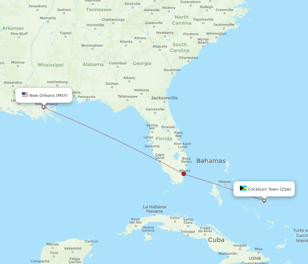 San Salvador - New Orleans route map and flight paths