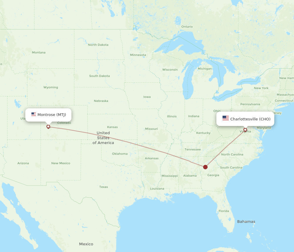 Charlottesville - Montrose route map and flight paths