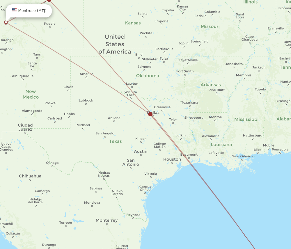 MTJ to CUN flights and routes map