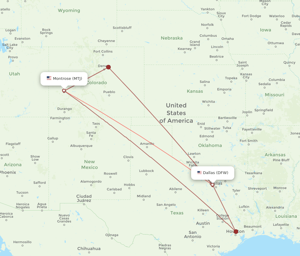 MTJ-DFW flight routes