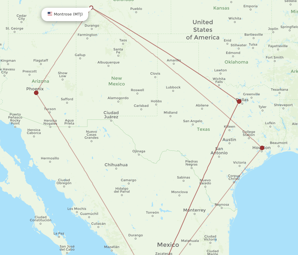 MTJ to GDL flights and routes map