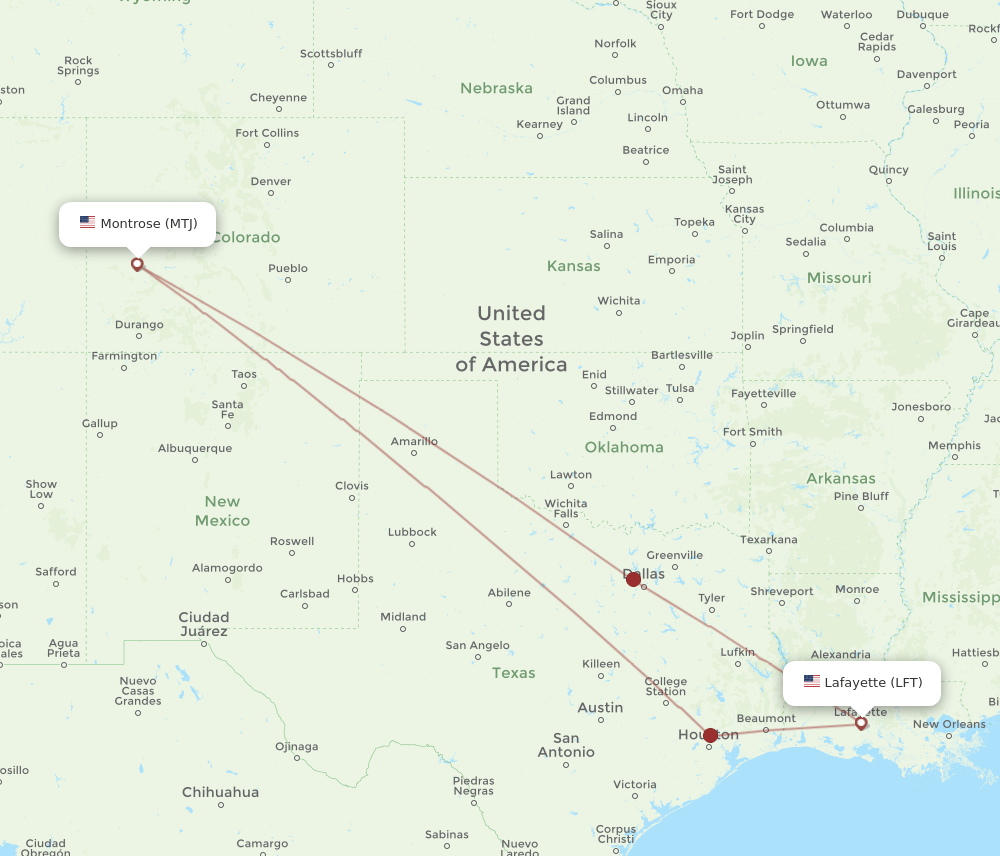MTJ to LFT flights and routes map