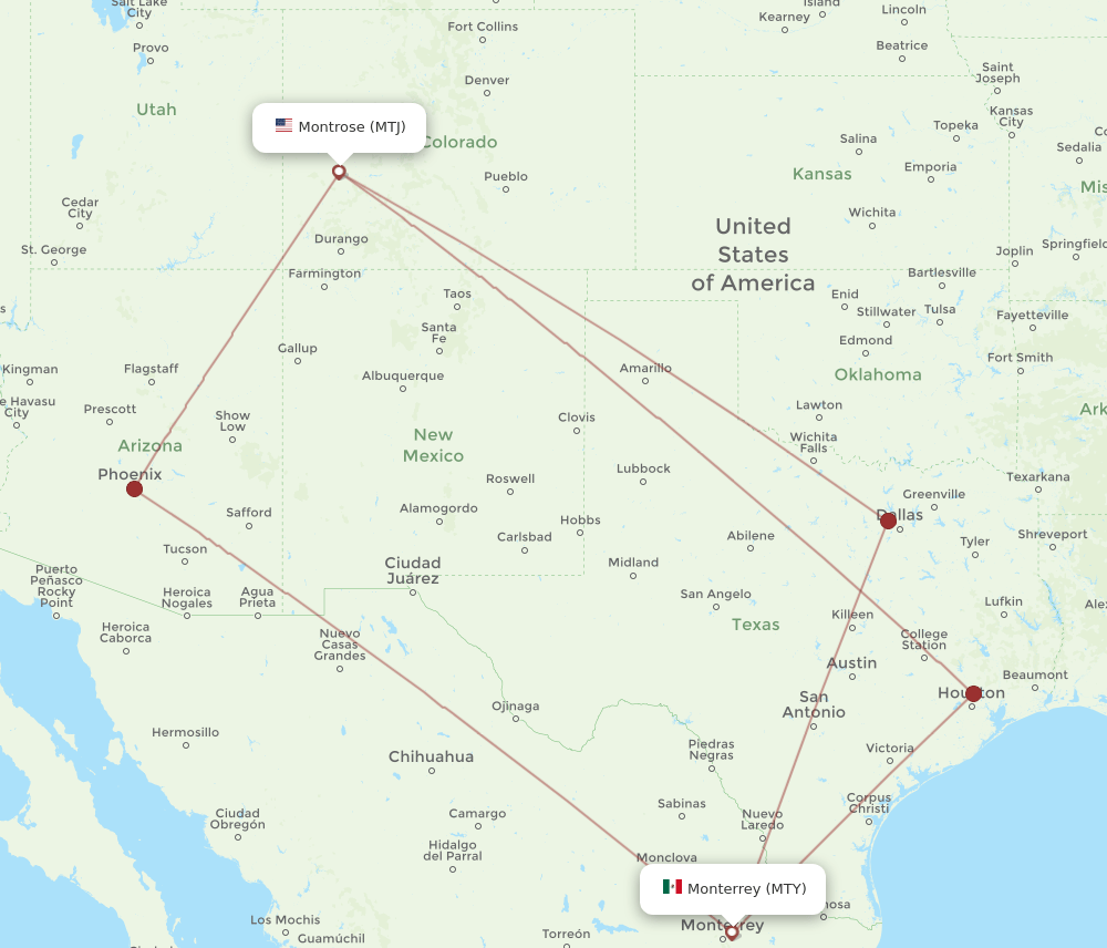 MTJ to MTY flights and routes map