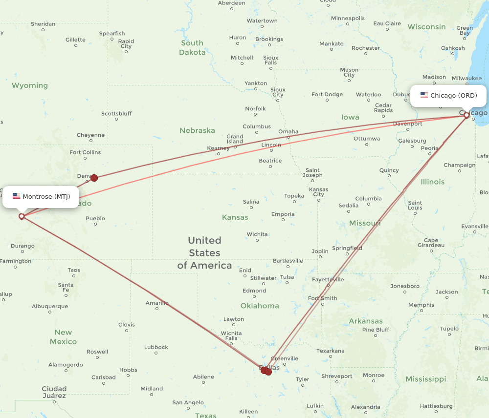 MTJ-ORD flight routes