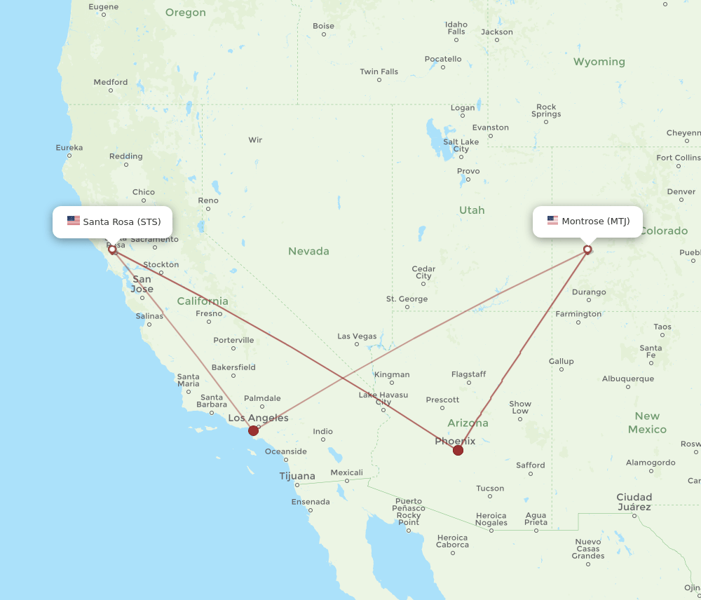 Santa Rosa - Montrose route map and flight paths