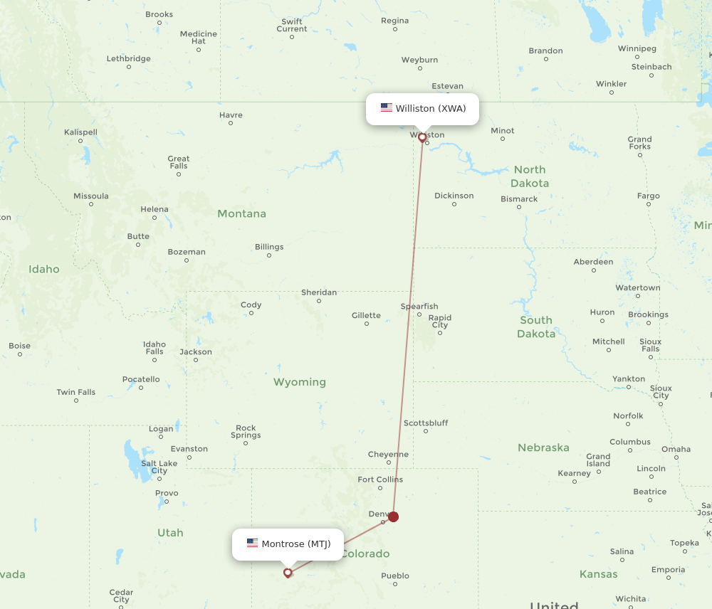 MTJ to XWA flights and routes map