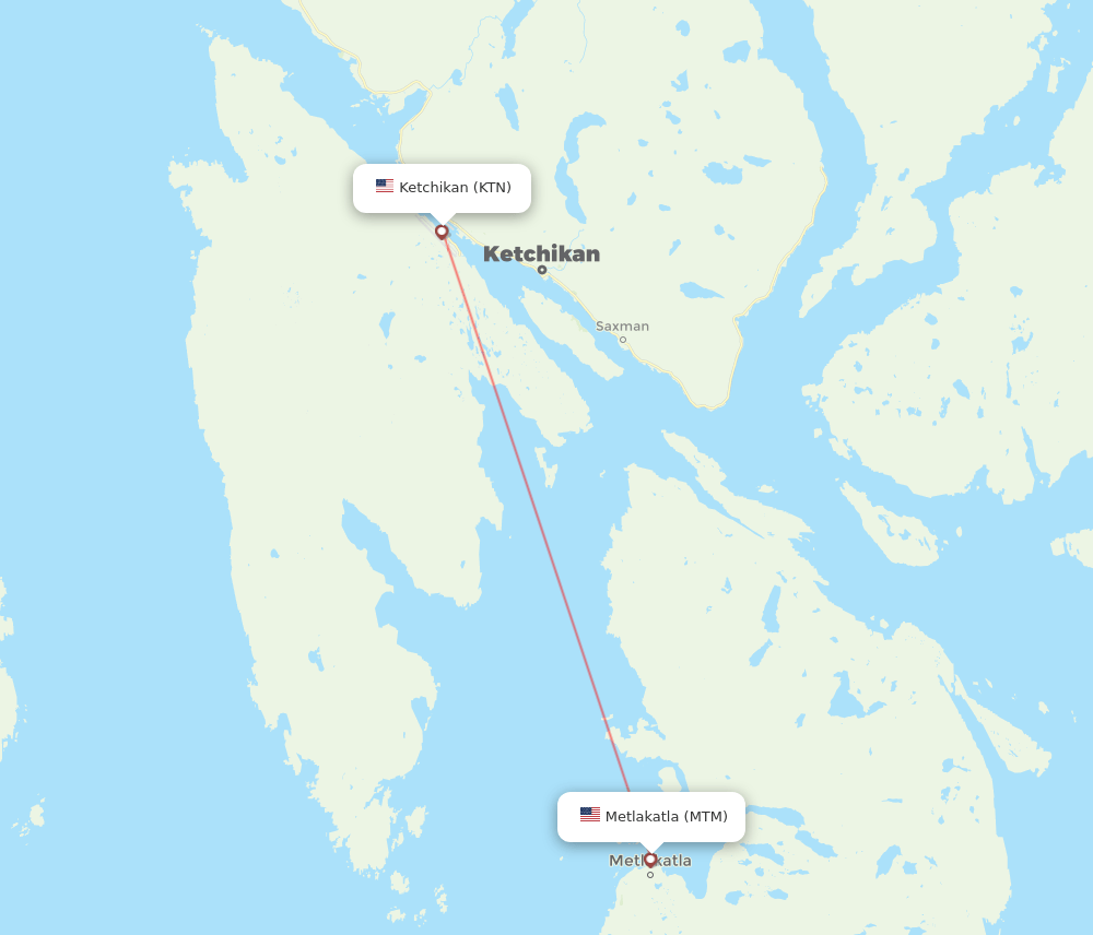 Metlakatla - Ketchikan route map and flight paths
