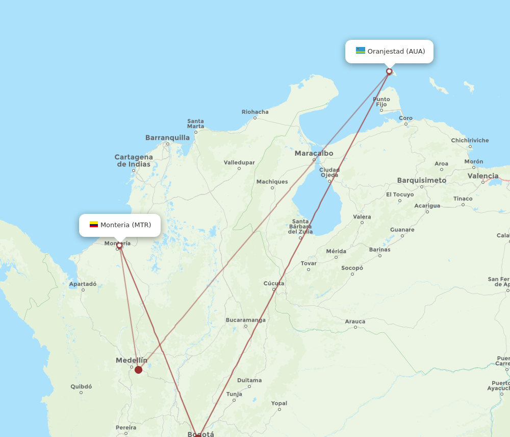 MTR-AUA flight routes