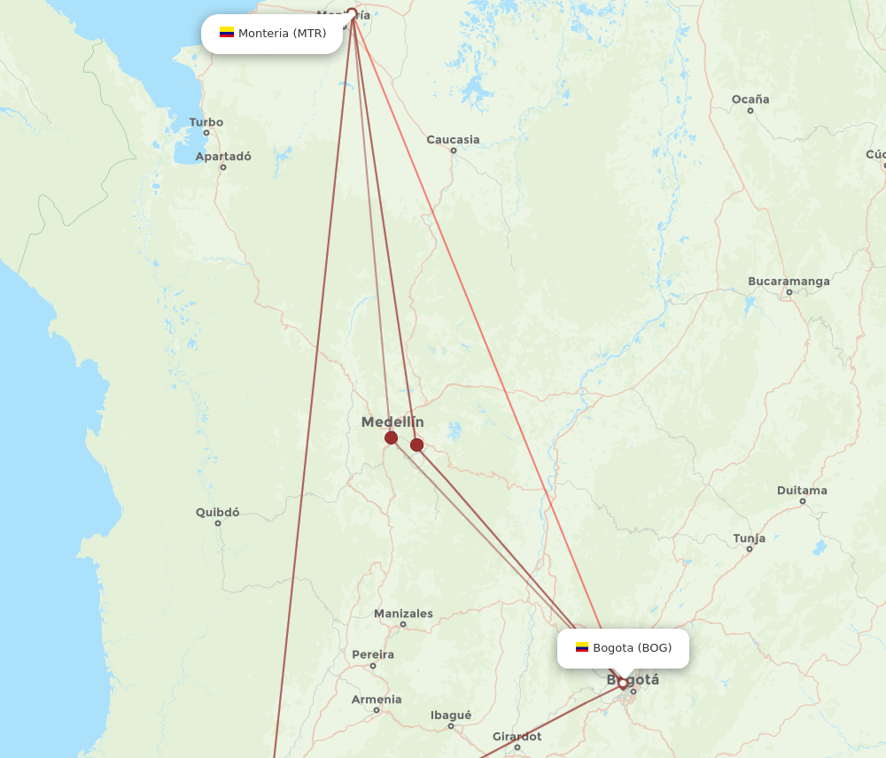 MTR to BOG flights and routes map